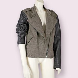 Burberry Brit Contrast Sleeve Biker Jacket Size US 4 or UK 8